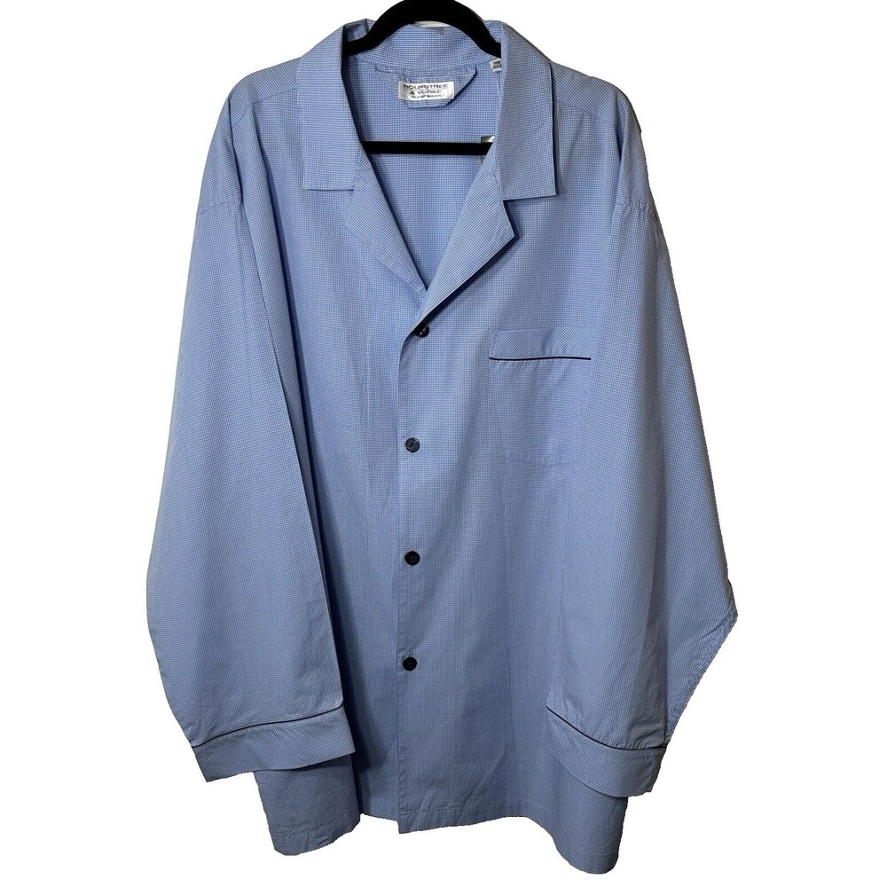 Roundtree & Yorke Sleepshirt Men's Size 3XB Blue Check Long Sleeved Chest Pocket